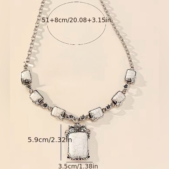 Western Necklace Elegant Silver and White Turquoise Necklace Cowgirl Style - Picture 4 of 4
